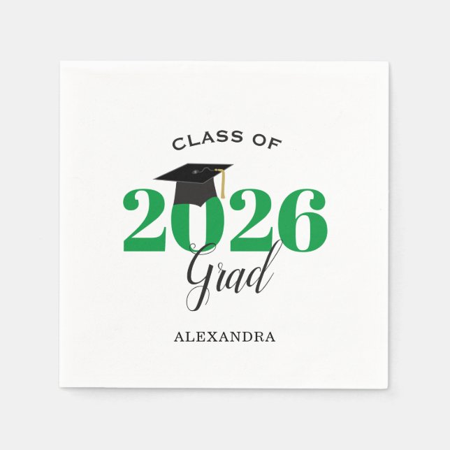 Servilleta De Papel Clase de 2025 Graduado Verde Moderno (Anverso)