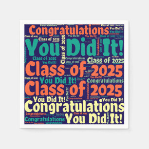 Servilleta De Papel Clase de 2025 Word Art Blue Green Naranja