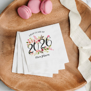 Servilleta De Papel Clase de 2026 Fiesta de Graduación Floral Acuarela