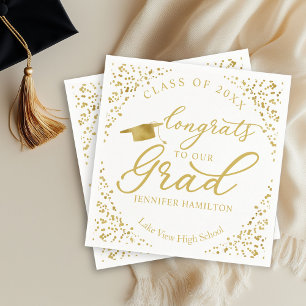 Servilleta De Papel Clase de 2026 Graduación de Oro y Blanco