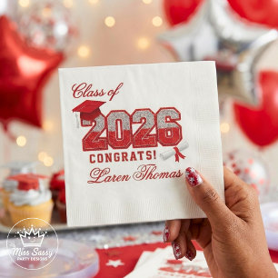 Servilleta De Papel Clase de 2026 Graduación Varsity Rojo y Plata