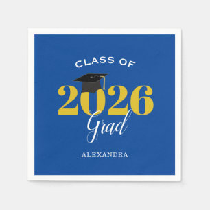 Servilleta De Papel Clase de 2026 Graduado Simple Azul y Dorado Plato 