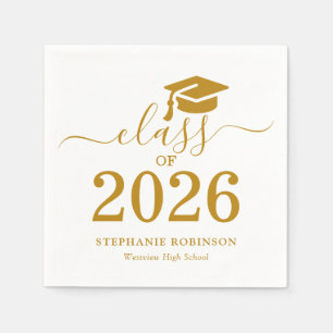 Servilleta De Papel Clase de 2026 Tipografía de guión dorado Graduació