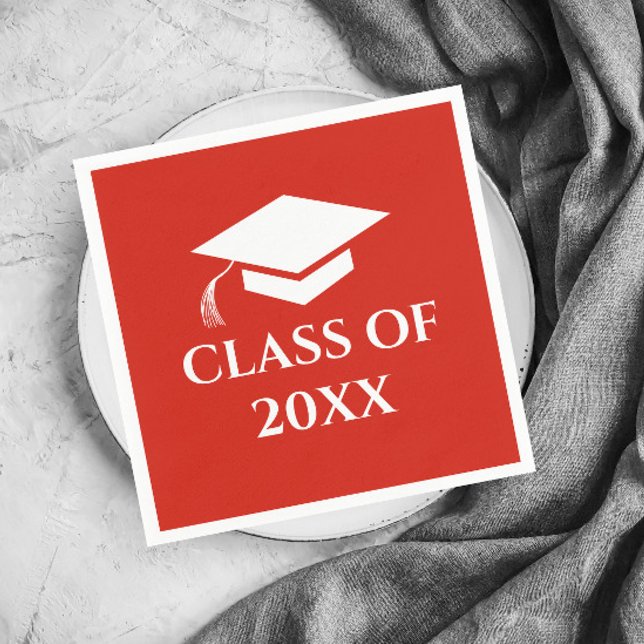 Servilleta De Papel Clase de Año de Graduación Simple Roja (Simple Red Graduation Class Graduation Party Napkins.)
