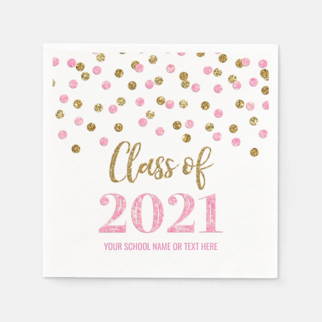 Servilleta De Papel Clase de Confetti de Oro Rosado de 2021 Graduación (Anverso)