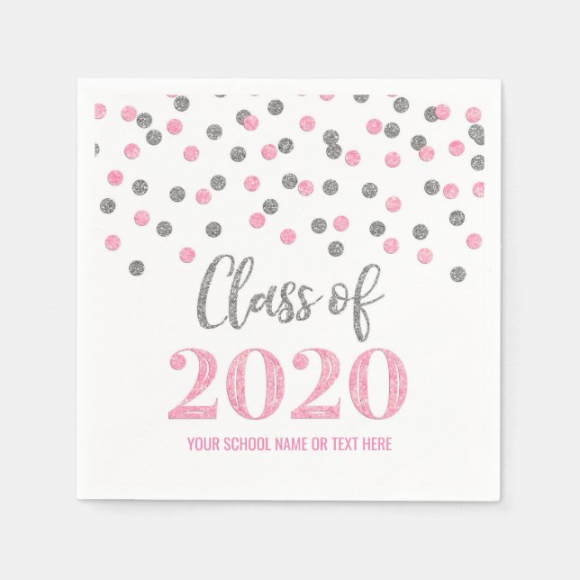 Servilleta De Papel Clase de Confetti Plata Rosa de Graduación 2020 (Anverso)