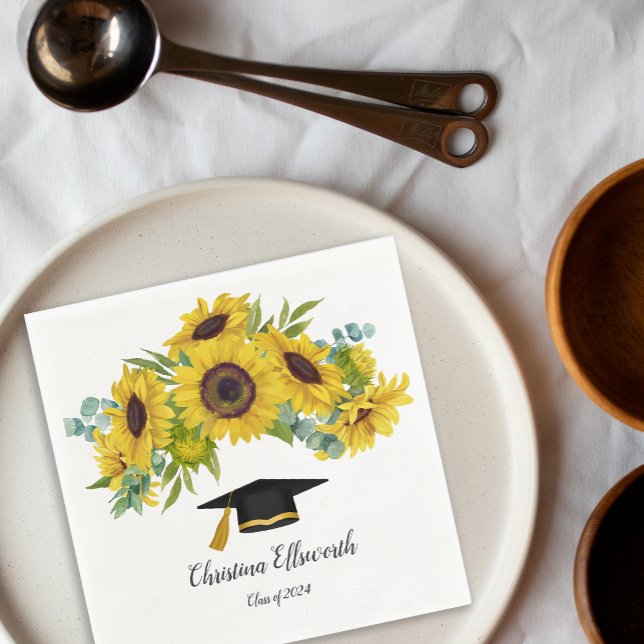 Servilleta De Papel Clase de girasol de 2024 Graduación de nombres per (Sunflower Class of 2024 Custom Name Graduation Napkins)