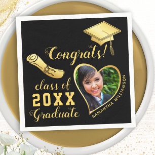 Servilleta De Papel Clase de Grad Photo Black and Gold Graduation 2024
