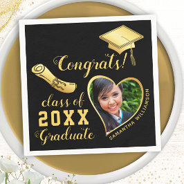 Servilleta De Papel Clase de Grad Photo Black and Gold Graduation 2025