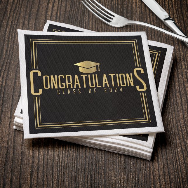 Servilleta De Papel Clase De Graduación De Black & Gold Felicitaciones (Black & Gold Congratulations Class Of Graduation Napkins
)