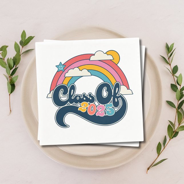 Servilleta De Papel Clase de graduación de las servilletas Rainbow Ret (Graduation Class of 2025 Rainbow Retro Napkins)