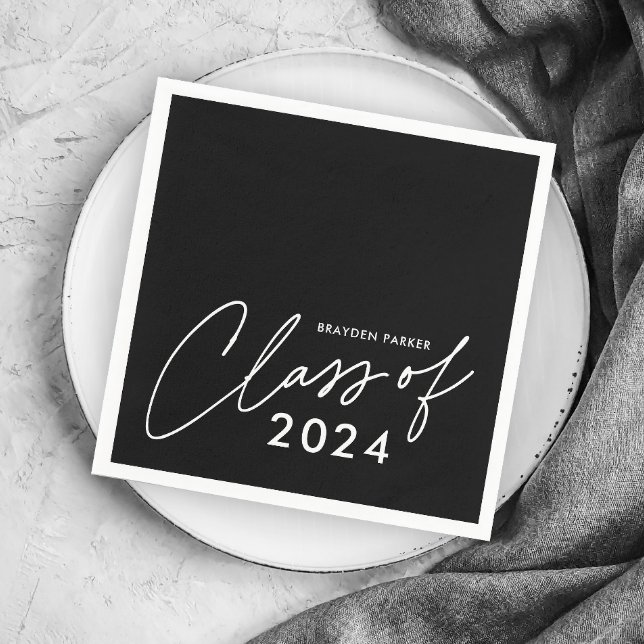 Servilleta De Papel Clase de graduación de letra moderna (Simple Class of 2024 (editable year) black and white graduation party napkins.)