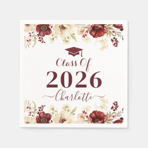 Servilleta De Papel Clase de graduación floral borgoña de 2026