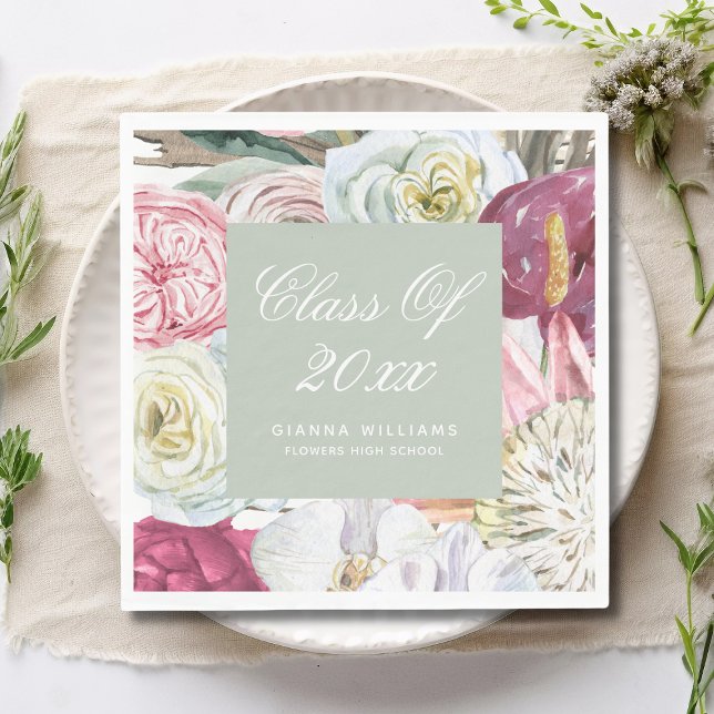 Servilleta De Papel Clase de Graduación Floral de acuarela de 2022 (Subido por el creador)