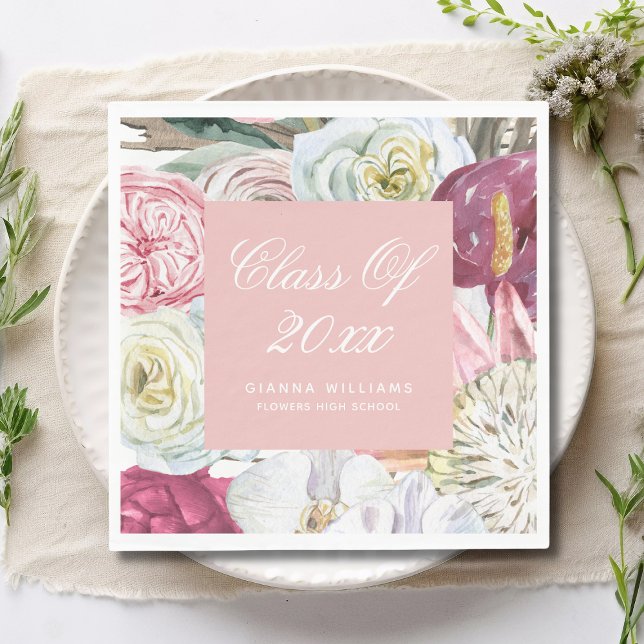 Servilleta De Papel Clase de Graduación Floral de acuarela de 2022 (Subido por el creador)
