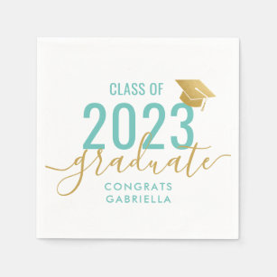 Servilleta De Papel Clase de graduación Verde azulada de oro de 2023