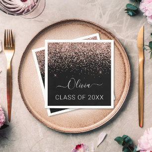 Servilleta De Papel Clase de Graduado Purpurina Rubor Pink Black 2023
