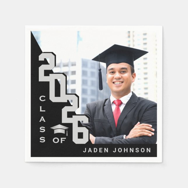 Servilleta De Papel Clase de la fiesta de graduación de FOTO negra pla (Anverso)