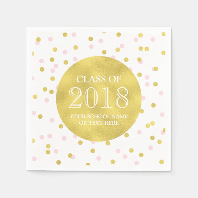 Servilleta De Papel Clase Gold Pink Confetti de Graduación 2018 (Anverso)