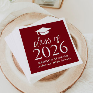Servilleta De Papel Clase moderna de 2025 Script Graduación de Borgoña