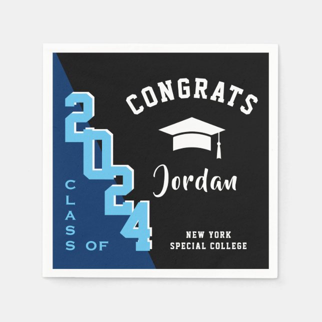 Servilleta De Papel Clase moderna del Partido de Graduación Azul Negro (Anverso)
