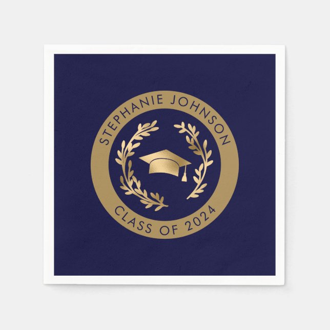 Servilleta De Papel Clase Navy y Gold del Partido de Graduación 2024 (Anverso)