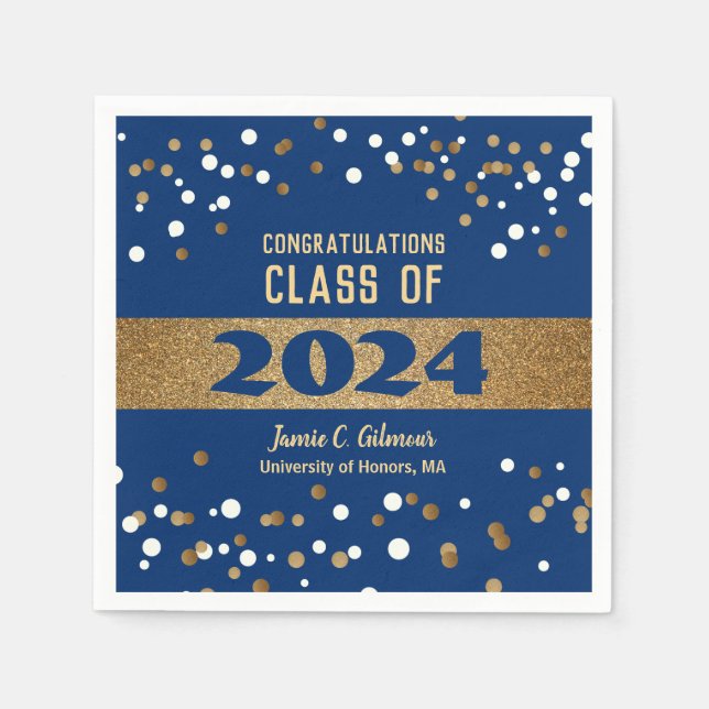 Servilleta De Papel Clase Personalizada del Partido de Graduación Azul (Anverso)