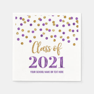 Servilleta De Papel Clase Purple Gold Confetti de 2021 Graduación