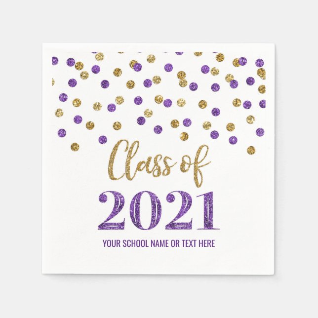 Servilleta De Papel Clase Purple Gold Confetti de 2021 Graduación (Anverso)