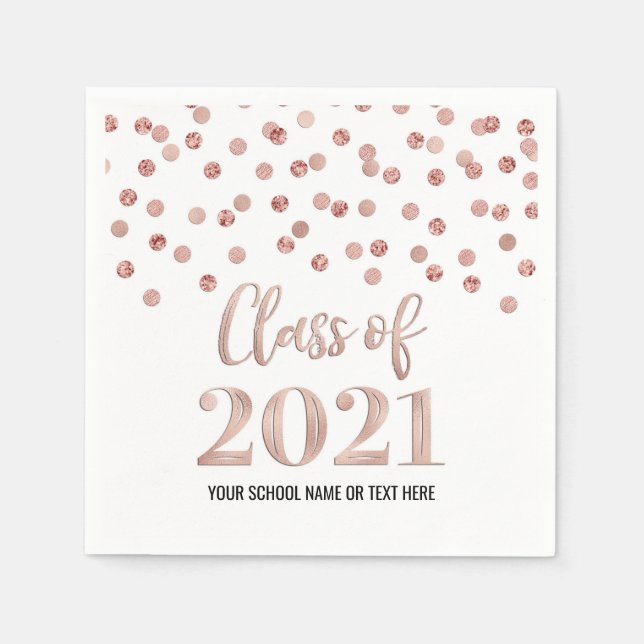 Servilleta De Papel Clase Rosa Gold Confetti de 2021 Graduación (Anverso)