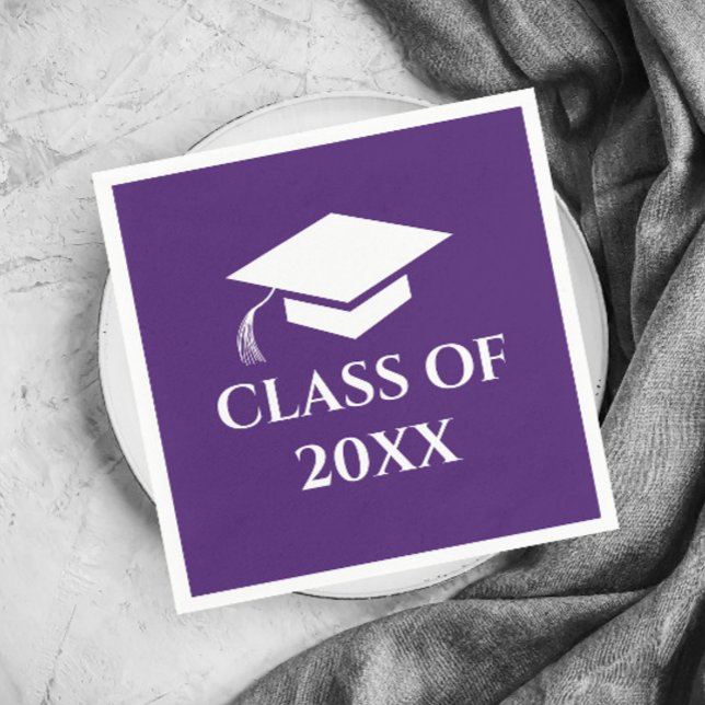 Servilleta De Papel Clase Simple Morada de Año de Graduación (Simple Purple Graduating Class Graduation Party Napkins.)