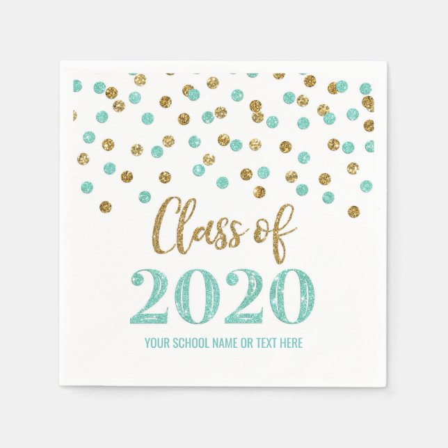 Servilleta De Papel Clase Turquoise Gold Confetti de 2020 Graduación (Anverso)