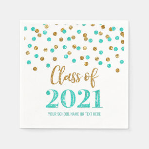 Servilleta De Papel Clase Turquoise Gold Confetti de 2021 Graduación