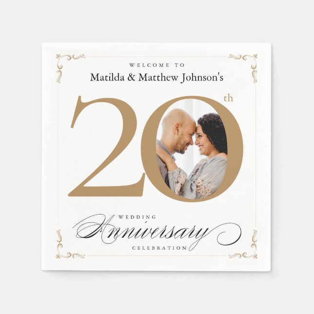 Servilleta De Papel Clásica caligrafía 20 años Oro Blanco (Anverso)