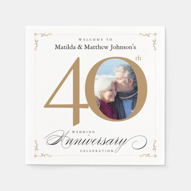 Servilleta De Papel Clásica Caligrafía de Oro Blanco 40 años (Anverso)