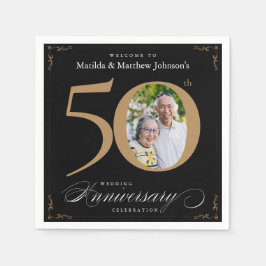 Servilleta De Papel Clásica caligrafía de oro negro para 50 años