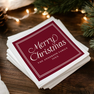 Servilleta De Papel Clásica Doble Borde Cranberry Feliz Navidad