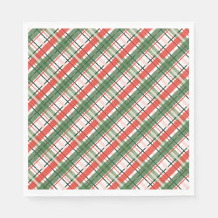 Servilleta De Papel Clásica Navidad Verde Rojo y Blanco trenzado