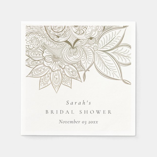 Servilleta De Papel Clásica Ornata de Estilo Paisley Marfil Boda Dorad (Anverso)