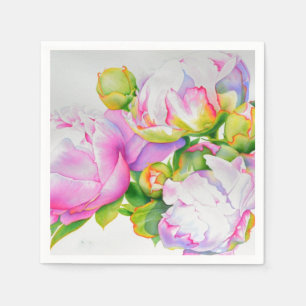 Servilleta De Papel Clásica y elegante color de agua floral de peonia