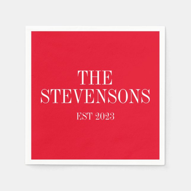 Servilleta De Papel Clásico apellido Apellido Fecha de fiesta rojo (Anverso)