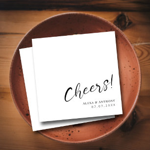 Servilleta De Papel Clásico Blanco Cheers de Boda con Letra Elegante y