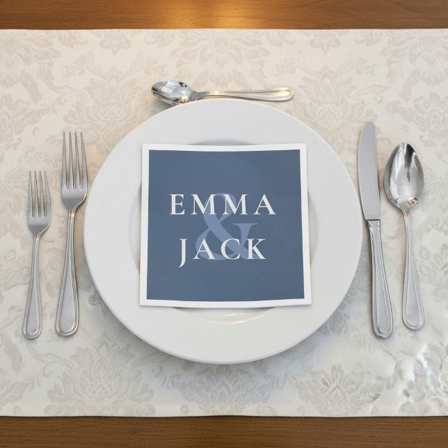 Servilleta De Papel Clásico Blue Elegant Serif Font ampersand moderno (Classic Blue Elegant Serif Font modern ampersand Napkins.)