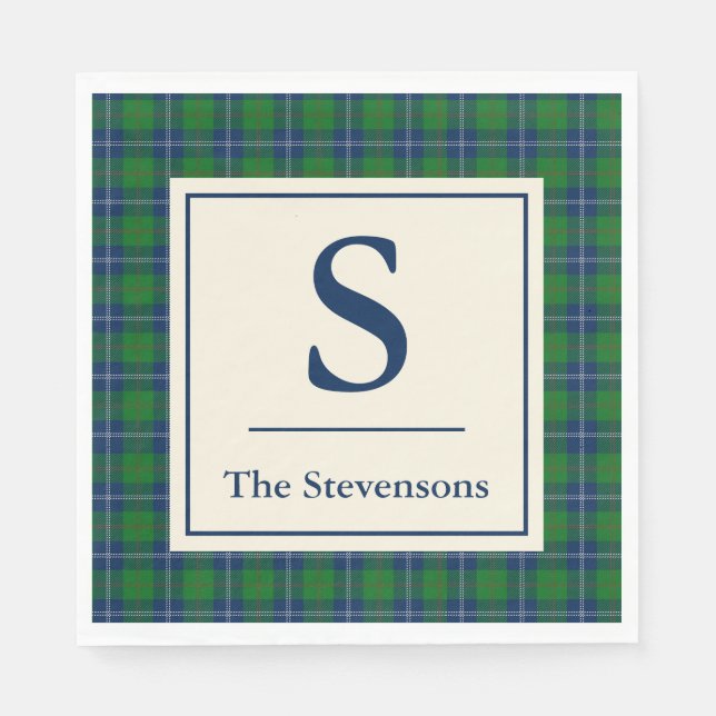 Servilleta De Papel Clásico Blue Green Tartán Plaid Personalizado (Anverso)