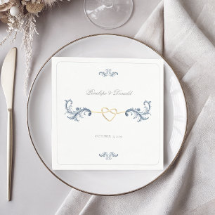 Servilleta De Papel Clásico boda dorada azul polvoriento