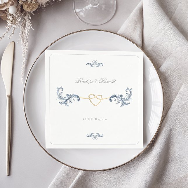 Servilleta De Papel Clásico boda dorada azul polvoriento (Subido por el creador)