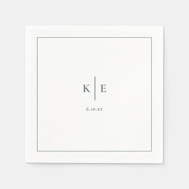 Servilleta De Papel Clásico Boda verde oscuro y polvoriento (Anverso)