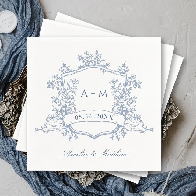 Servilleta De Papel Clásico Collar Floral de Monogramas Dusty Blue Bod (Subido por el creador)