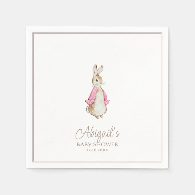 Servilleta De Papel Clásico Conejo Rosa Chica Baby Shower (Anverso)