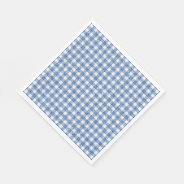 Servilleta De Papel Clásico Cuadro Gingham Azul y Blanco (Esquina)